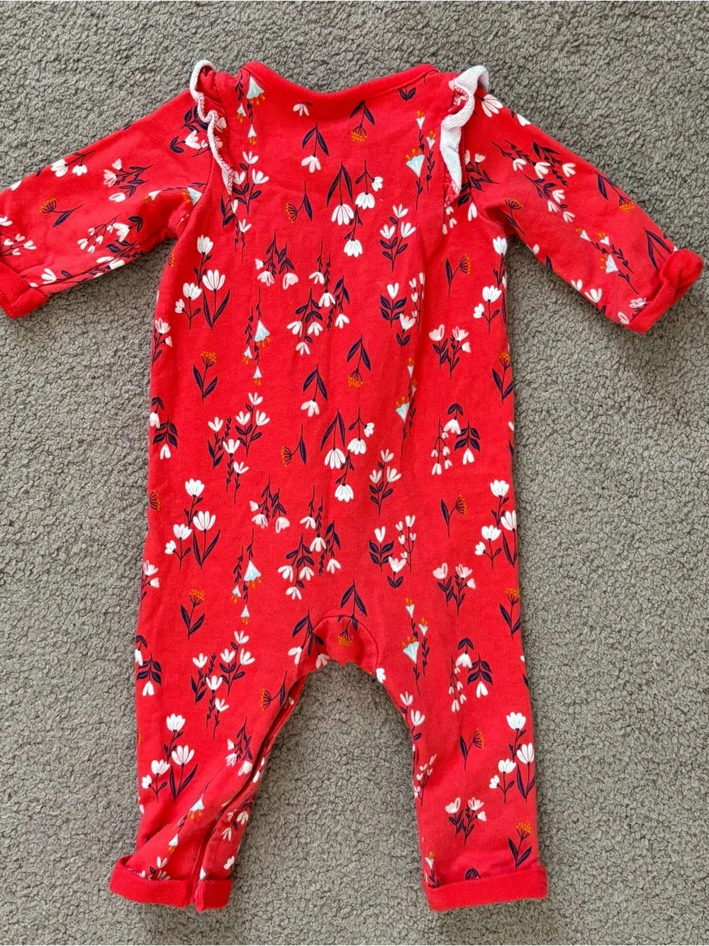 Carter's Red Floral Knit Cotton Romper One-Piece Long Sleeve Button 9M